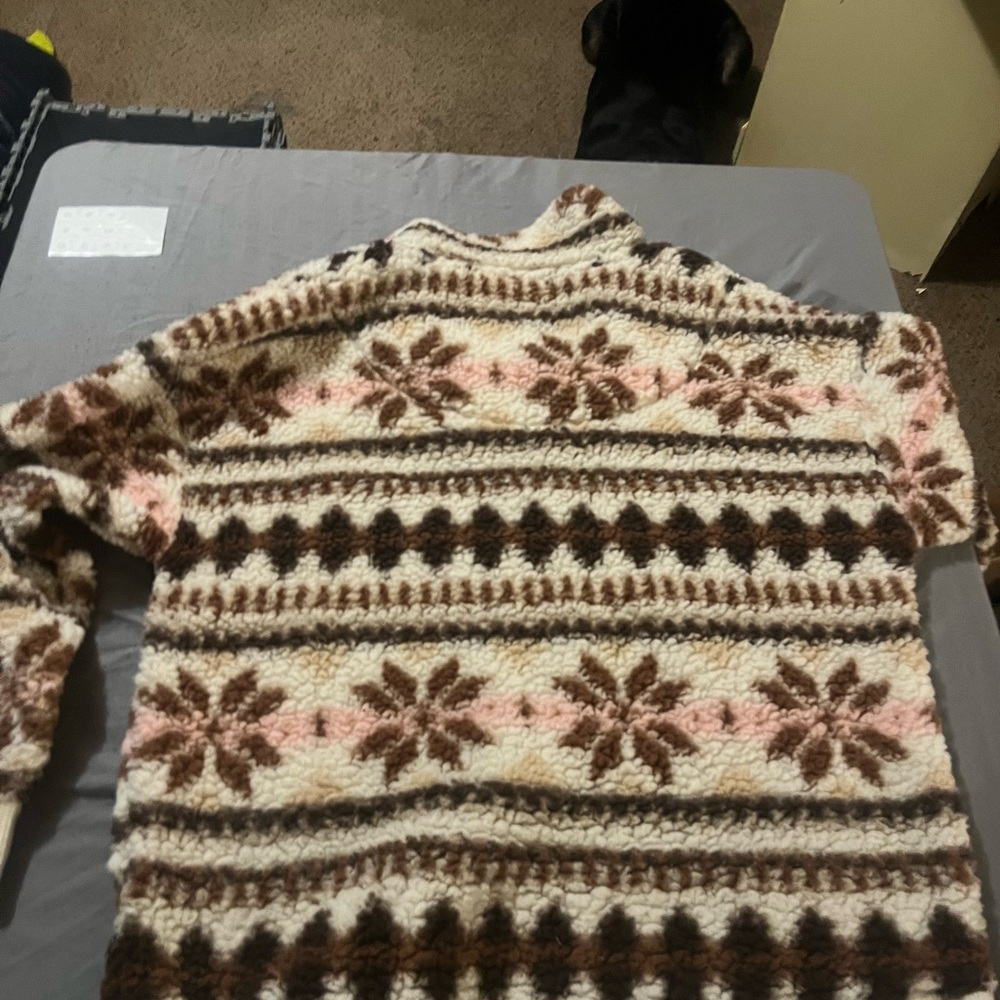 Aerie Women's Zip Up Sweater in Brown, Cream, and Pink - Picture 2 of 2